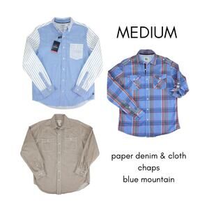 Medium 3Shirts PaperDenim&Cloth BlueMountain Chaps 100%Cotton ButtonUp